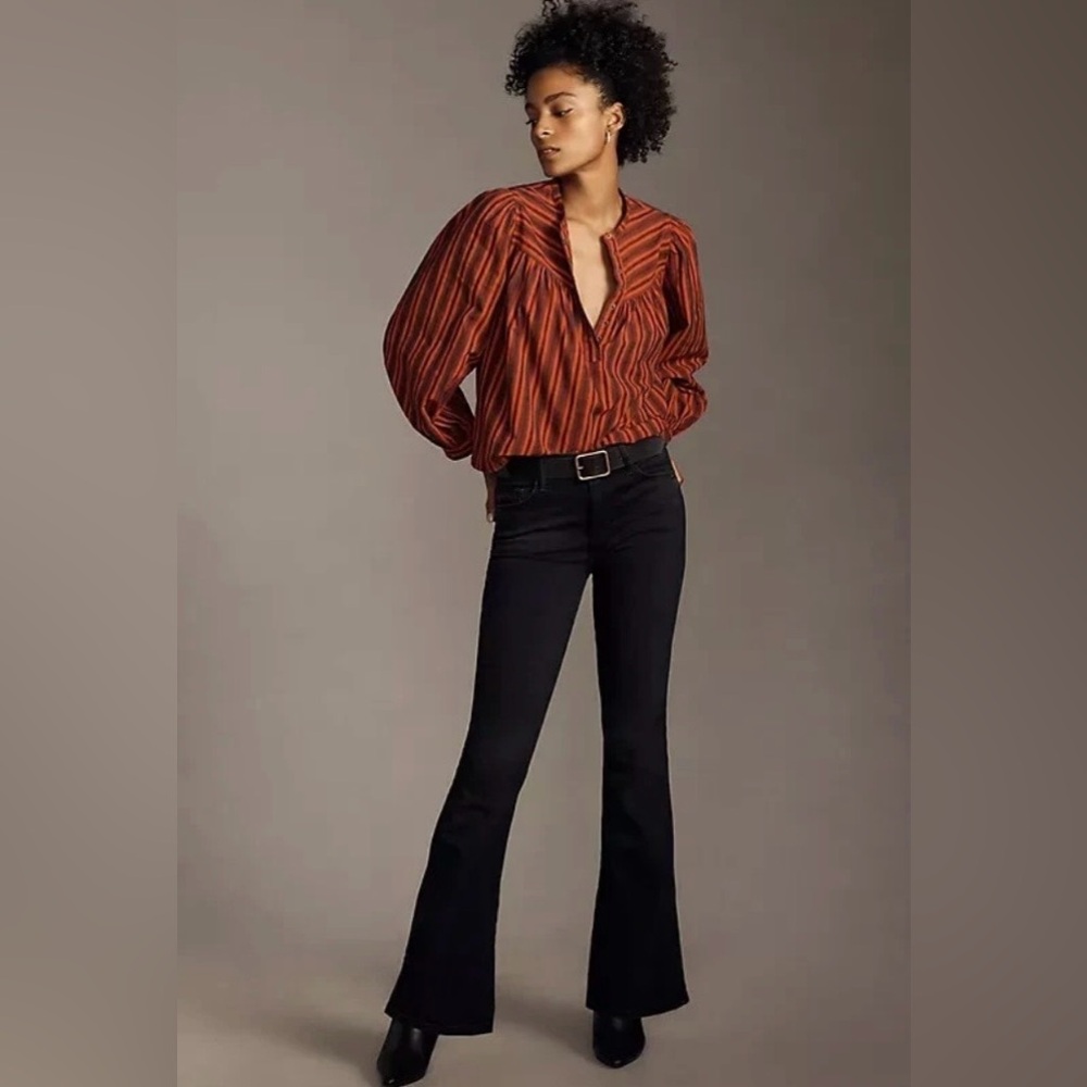 MOTHER The Weekender High-Rise Flare Jeans in Deep End Black